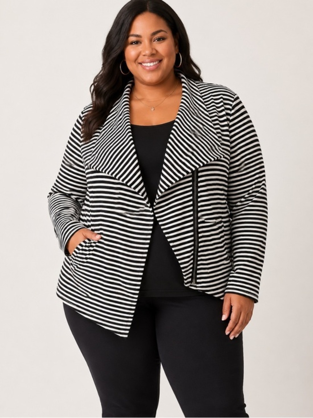 Andree Unit  Black and White nautical Striped casual chic Jacket size 2X